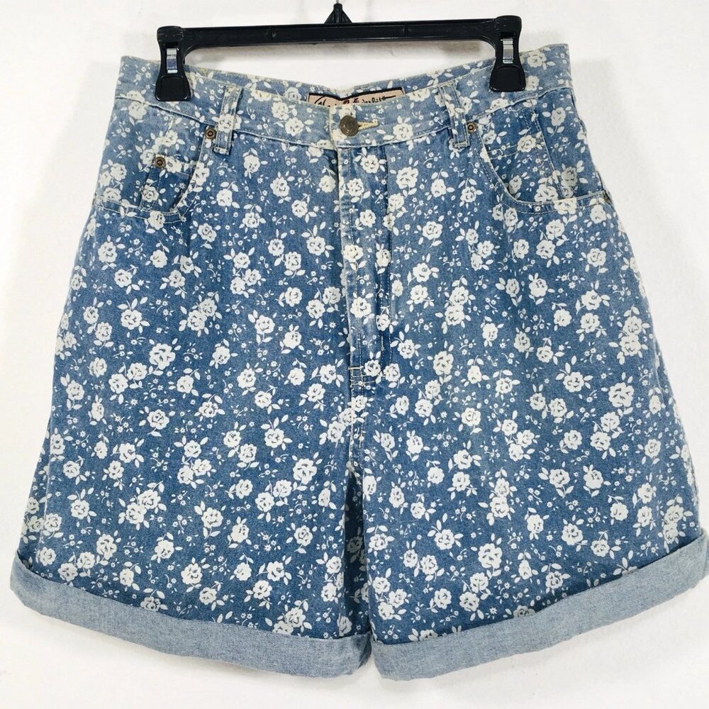 Vtg 80’s Gloria Vanderbilt Sz 12 Petite High Rise Mom Floral Denim Jean Shorts